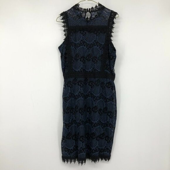 YEST Netherlands NWT crochet black blue peacock high neck fitted midi dress 8 - Picture 5 of 16